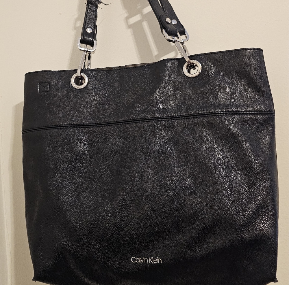 Large Black Leather Calvin Klein Tote